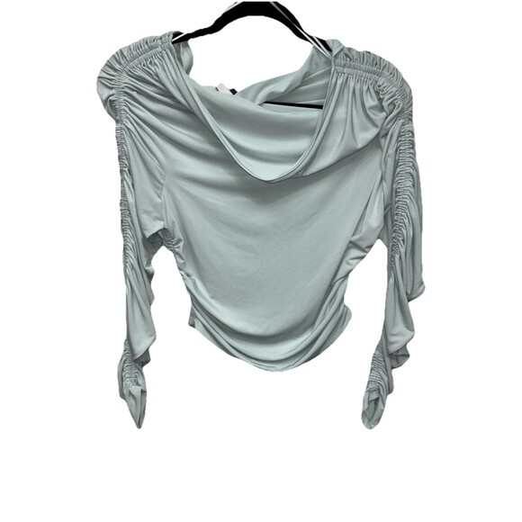 KHY Women Long Sleeves Off The Shoulder Ruched Blouse Green XL Stretch - Picture 2 of 8